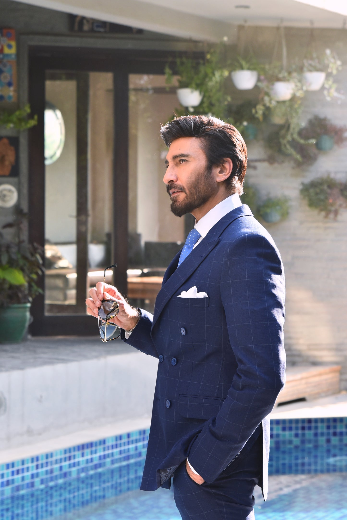 AA Double Breasted Blue Bespoke Check Suit