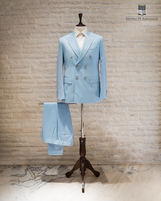 Double Breasted Sky Blue Bespoke Suit