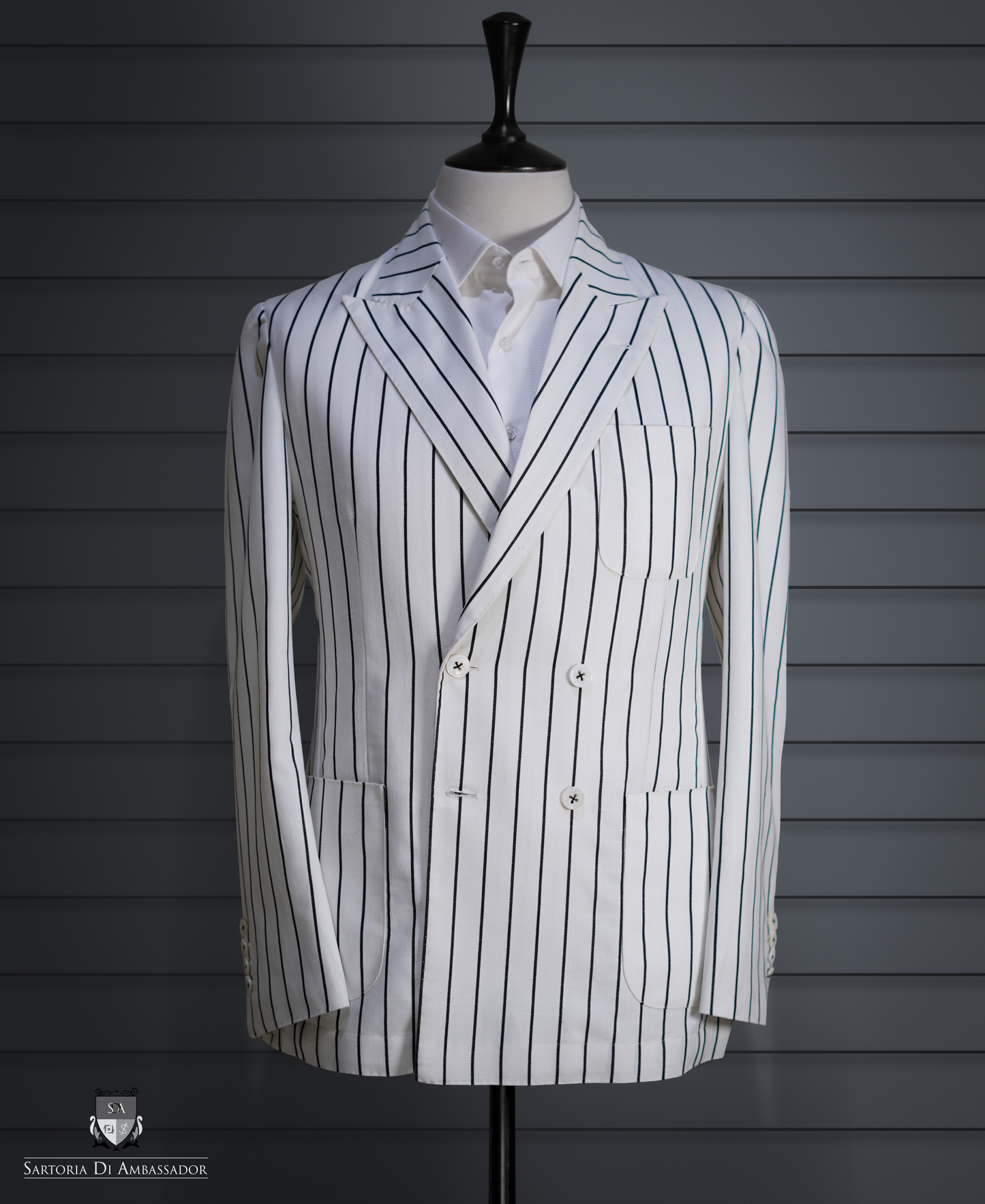 White-Striped Double Breasted Blazer