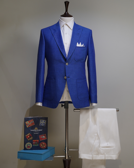 Bespoke Linen Suit Blue & White