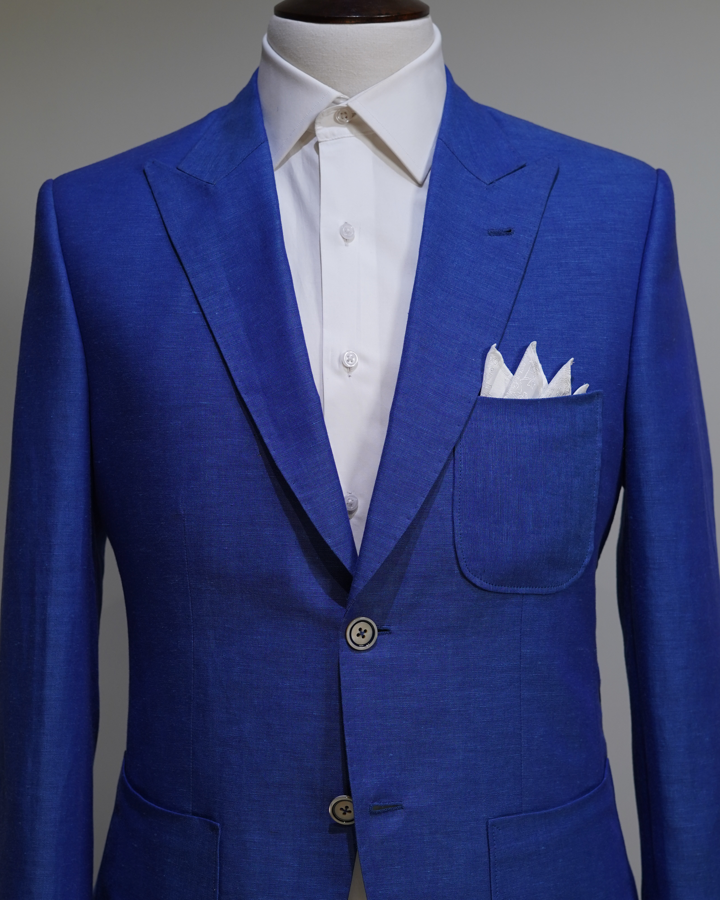 Bespoke Linen Suit Blue & White