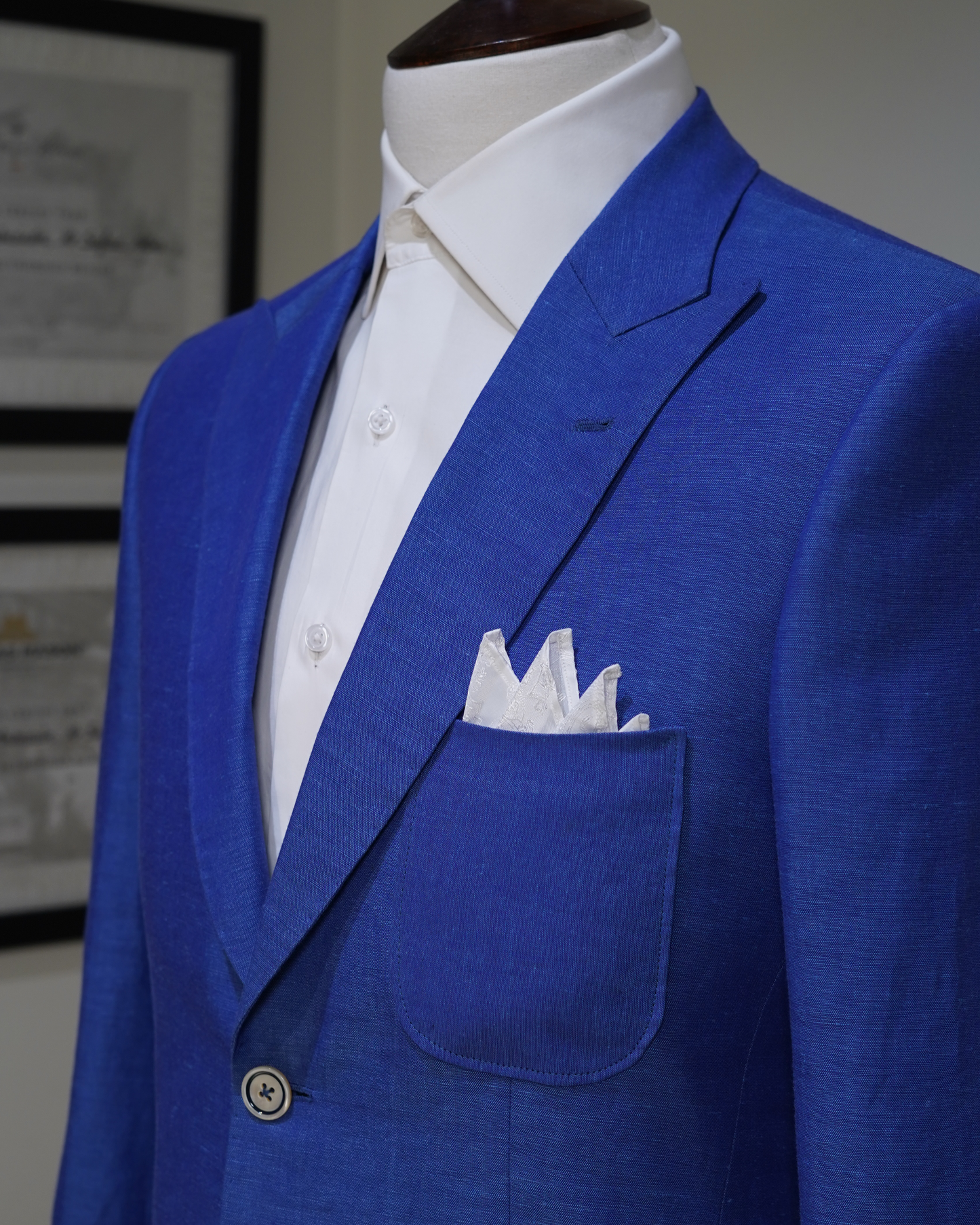 Bespoke Linen Suit Blue & White