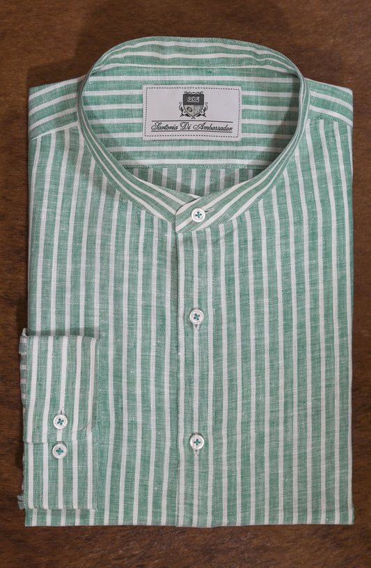 Bespoke Linen Shirt Green Striped